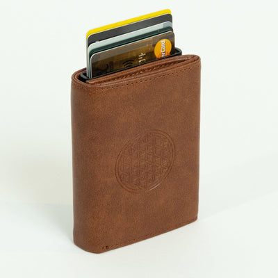 Piram Leather Premium RFID Wallet – Flower of Life Brown Design