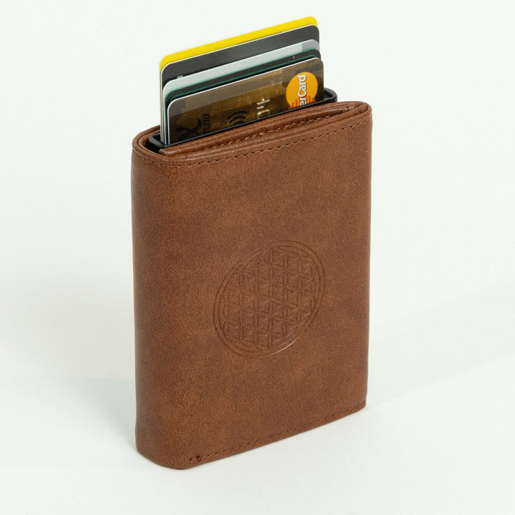 Piram Leather Premium RFID Wallet – Flower of Life Brown Design