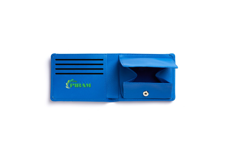 Piram Leather Minimalist Wallet – Blue Edition with Coin Pocket