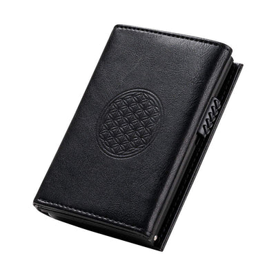 Piram Leather RFID Credit Card Holder – Black Flower of Life Pattern