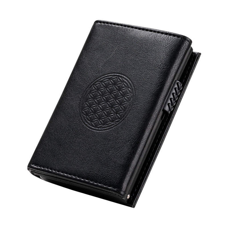 Piram Leather RFID Credit Card Holder – Black Flower of Life Pattern
