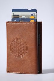 Piram Leather Premium RFID Wallet – Flower of Life Brown Design