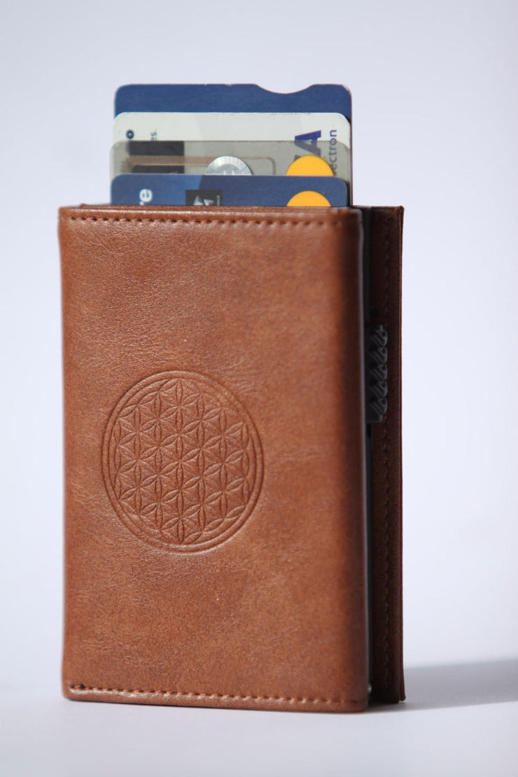 Piram Leather Premium RFID Wallet – Flower of Life Brown Design