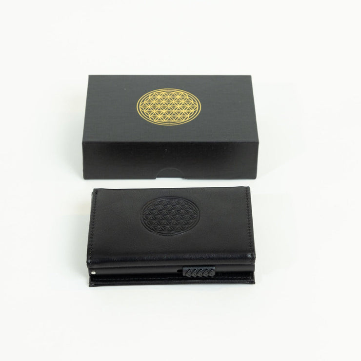 Piram Leather RFID Credit Card Holder – Black Flower of Life Pattern