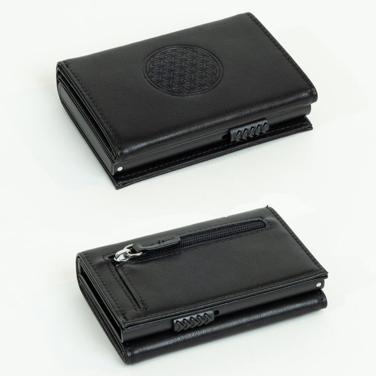 Piram Leather RFID Credit Card Holder – Black Flower of Life Pattern