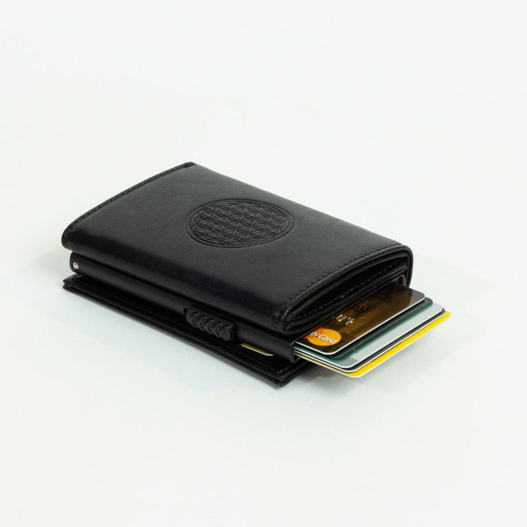 Piram Leather RFID Credit Card Holder – Black Flower of Life Pattern