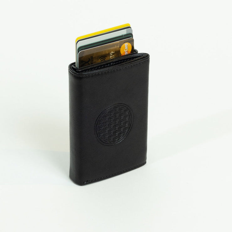 Piram Leather RFID Credit Card Holder – Black Flower of Life Pattern