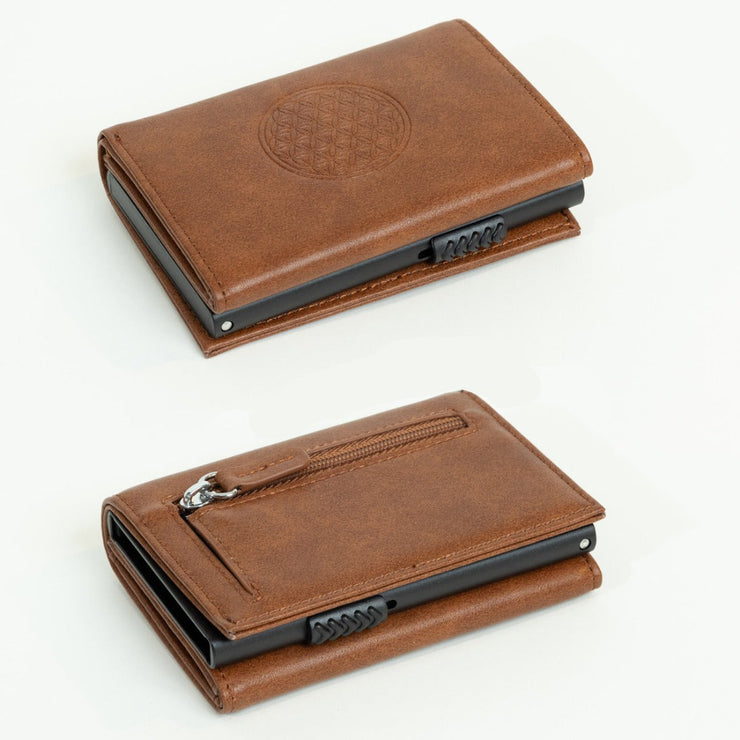 Piram Leather Premium RFID Wallet – Flower of Life Brown Design