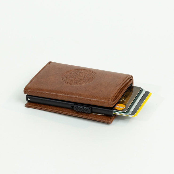 Piram Leather Premium RFID Wallet – Flower of Life Brown Design
